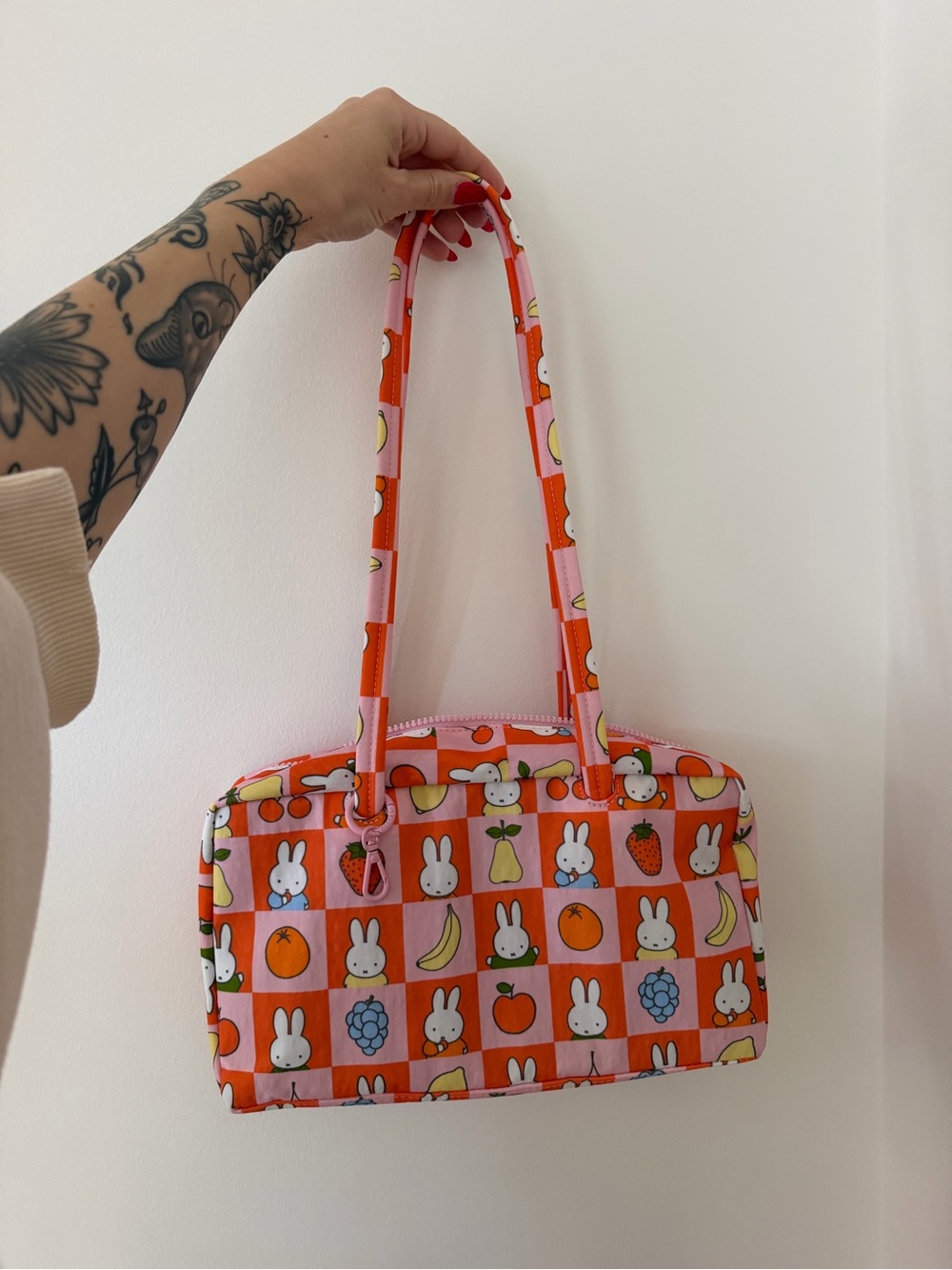 Baggu nylon bowler bag checkered fruit miffy